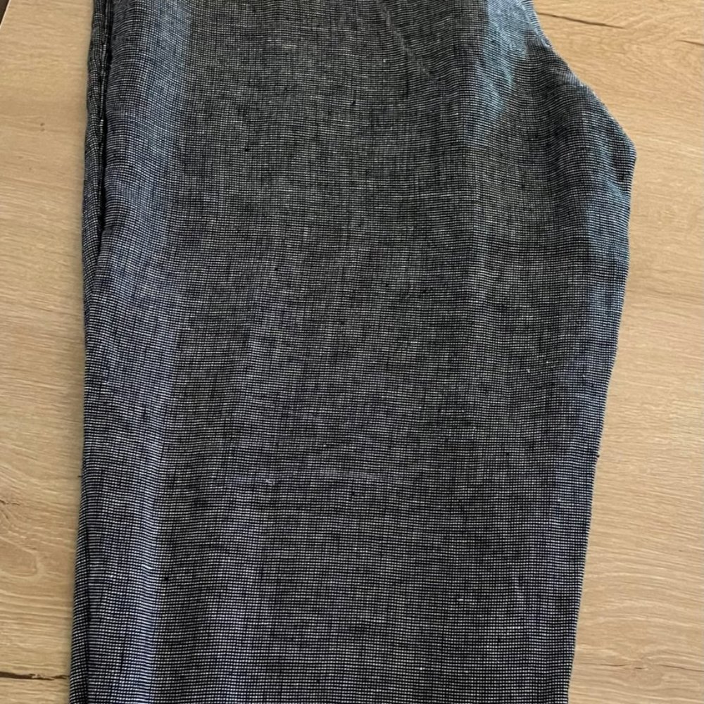 Eileen Fisher - wide leg pants - crop -70 Linen 30 Tencel  black+White XL